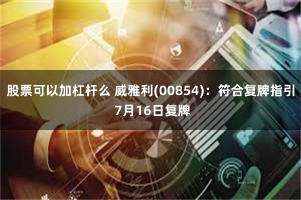 股票可以加杠杆么 威雅利(00854)：符合复牌指引 7月16日复牌