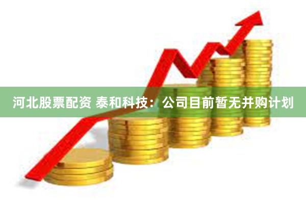 河北股票配资 泰和科技：公司目前暂无并购计划